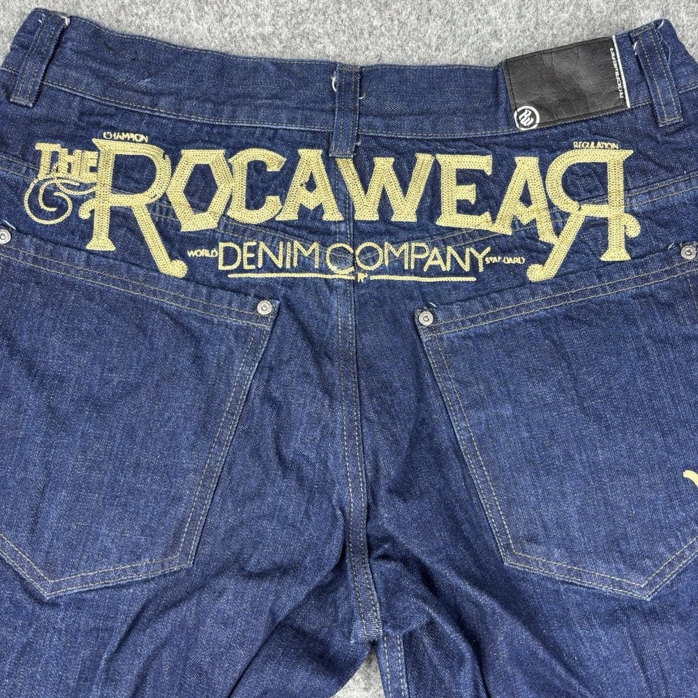 Rocawear Jeans Mens 36 (Fits 35x32) Dark Wash Straight Leg Baggy Y2K Embroidered